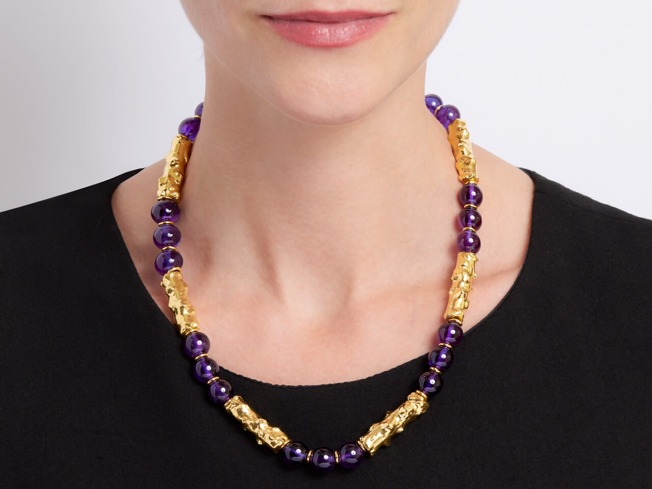 Jean Mahie Amethyst Bead Necklace in 22K Gold