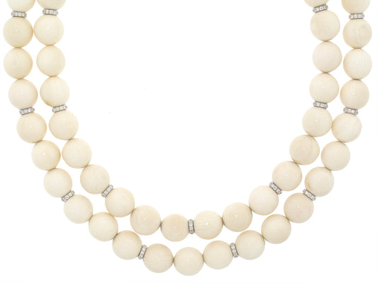 Bone and Diamond Bead Necklace in 18K