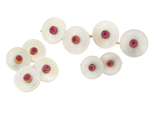 Ruby and Mother-of-Pearl Stud Set in 14K