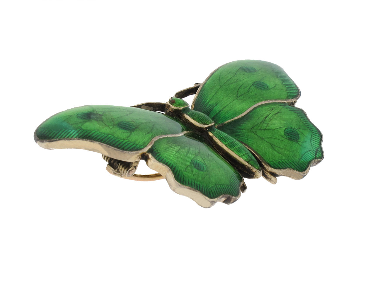 Antique Child & Child Green Enamel Butterfly Brooch in Sterling Silver