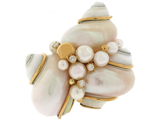 Seaman Schepps Triple Turbo Shell Brooch in 18K