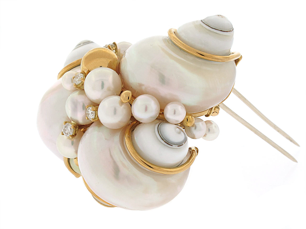 Seaman Schepps Triple Turbo Shell Brooch in 18K