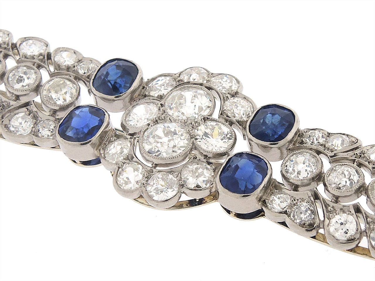 Antique Edwardian Diamond and Sapphire Wing Brooch with French Hallmarks in Platinum and 18K