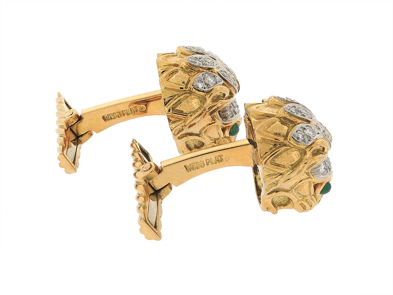 David Webb Diamond and Emerald Cufflinks and Stud Dress Set in 18K Gold