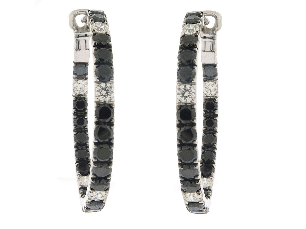 Black Sapphire Diamond Hoop Earrings in 18K