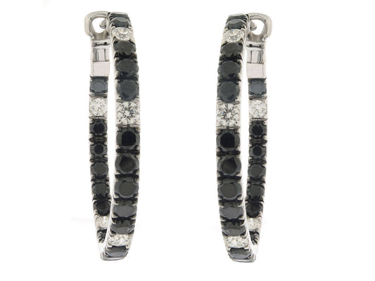 Black Sapphire Diamond Hoop Earrings in 18K