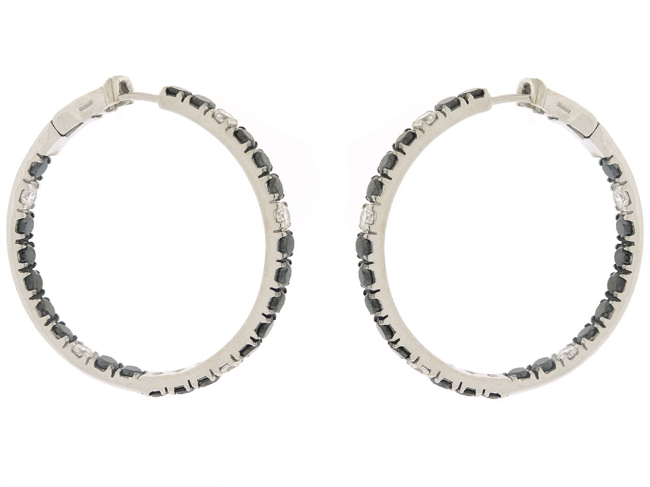 Black Sapphire Diamond Hoop Earrings in 18K