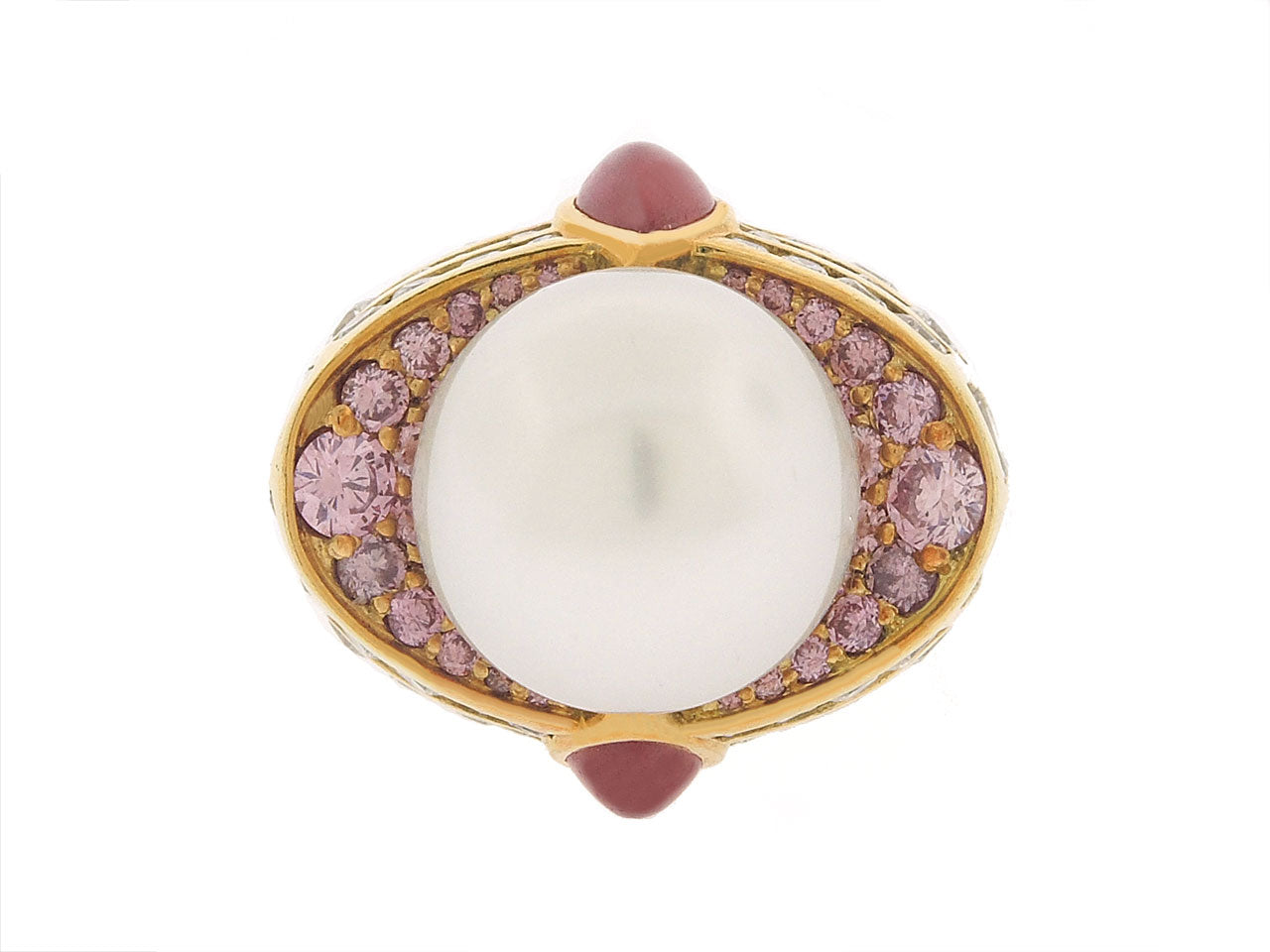 South Sea Pearl, Diamond and Ruby Ring in 18K