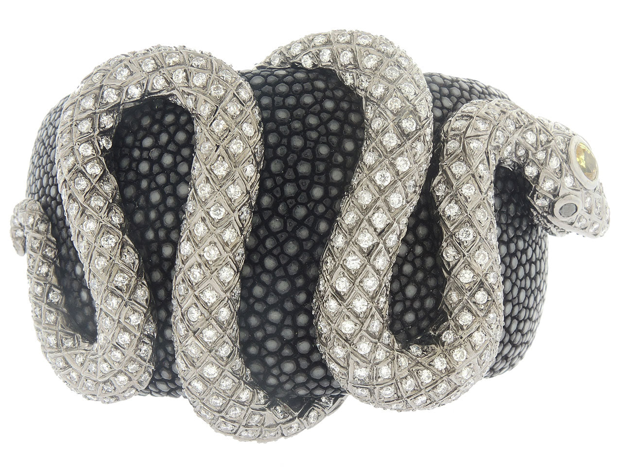 Diamond Snake Leather Cuff Bracelet in 18K