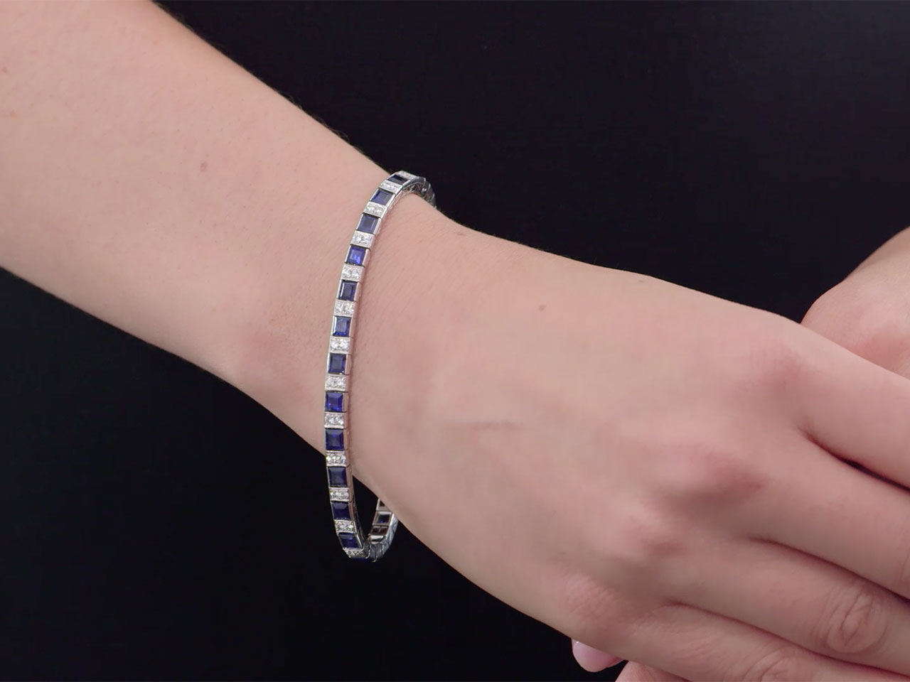 Diamond and Sapphire Line Bracelet in Platinum