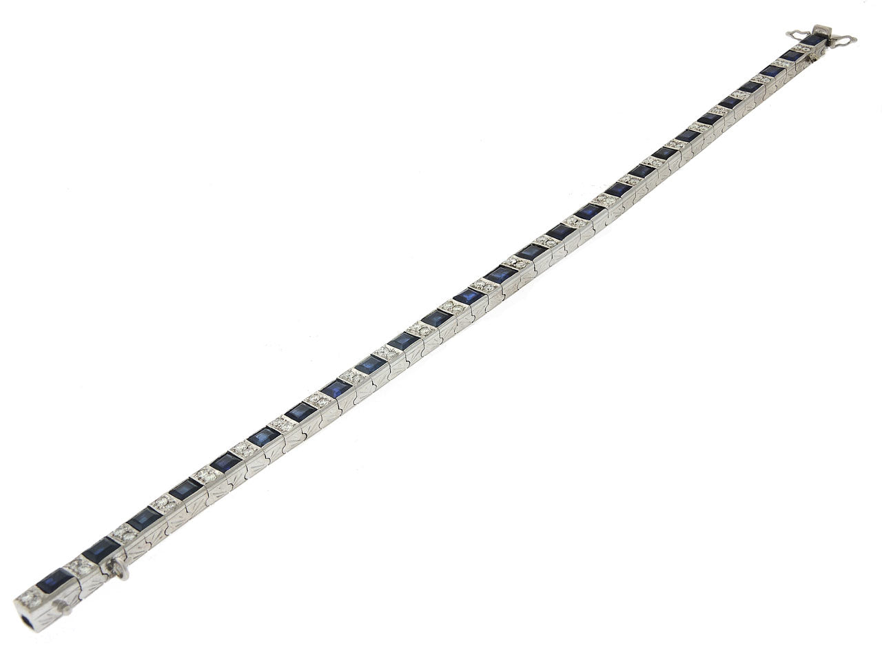 Diamond and Sapphire Line Bracelet in Platinum