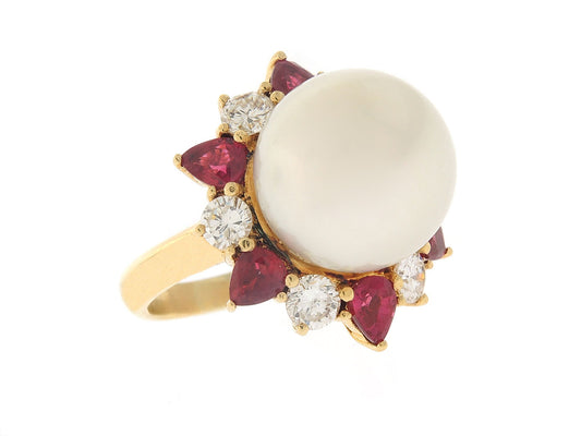 South Sea Pearl, Ruby and Diamond Ring in 18K