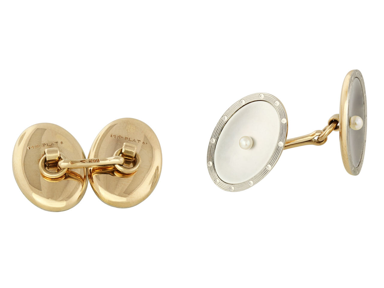 White Pearl Yellow Gold Filled Art Deco offers Cufflinks