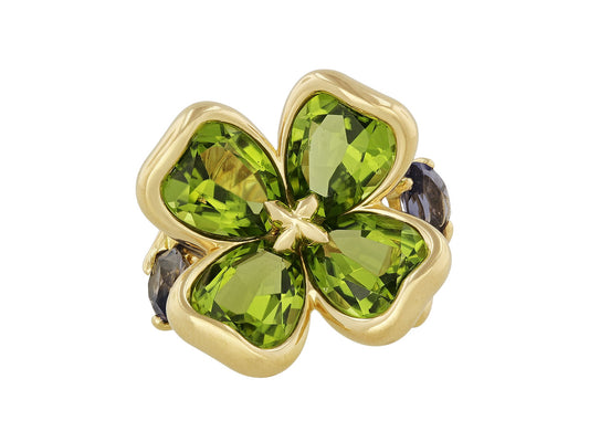 Chanel Peridot and Iolite Clover Flower Ring in 18K