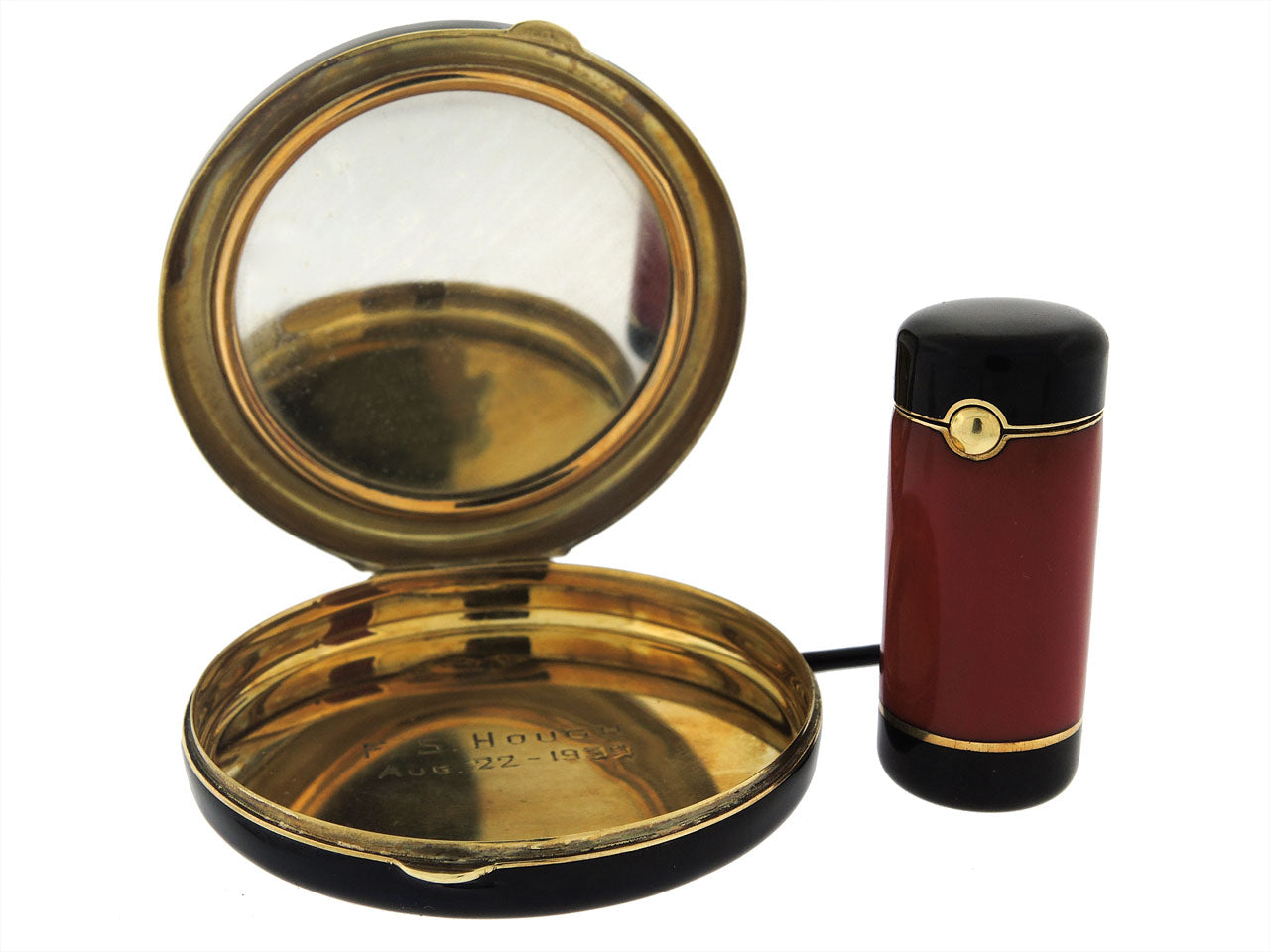 Art Deco Enamel Compact and Lipstick Holder in 14K and Silver Gilt