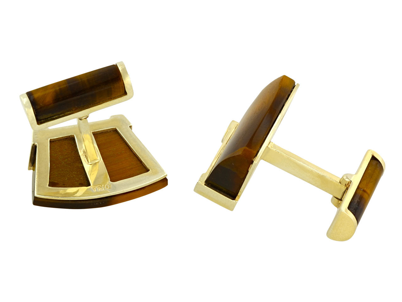 Trio Tiger's Eye Cufflinks in 14K