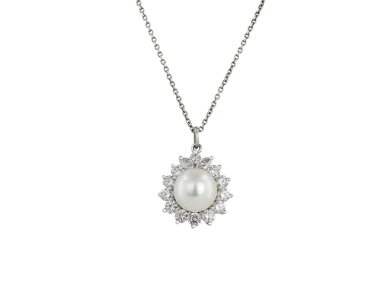 Cultured Pearl and Diamond Pendant in Platinum