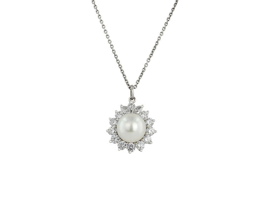 Cultured Pearl and Diamond Pendant in Platinum