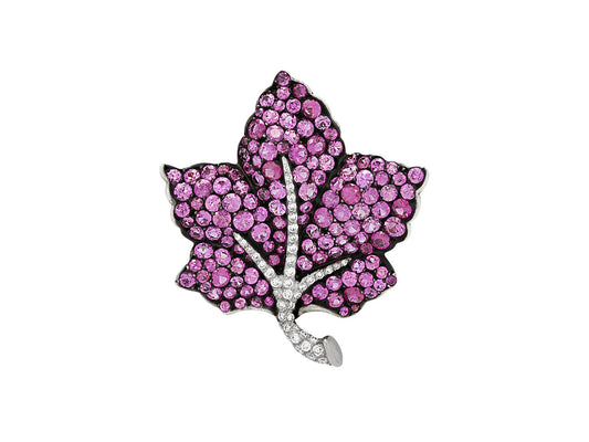 Martin Katz Pink Sapphire and Diamond Leaf Brooch in 18K Gold