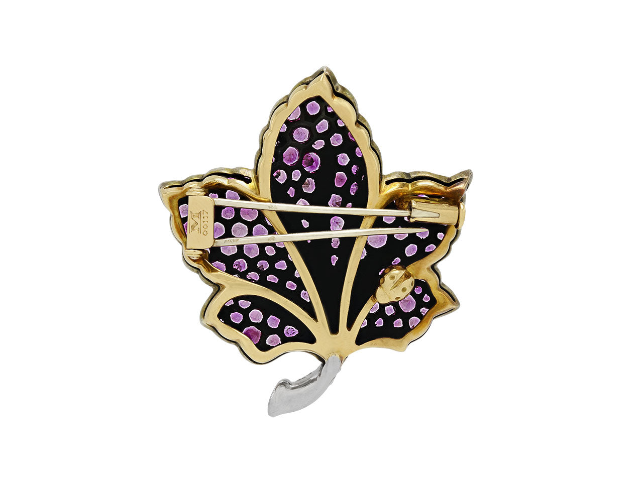 Martin Katz Pink Sapphire and Diamond Leaf Brooch in 18K Gold