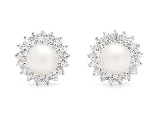 South Sea Pearl and Diamond Earrings in 18K White Gold