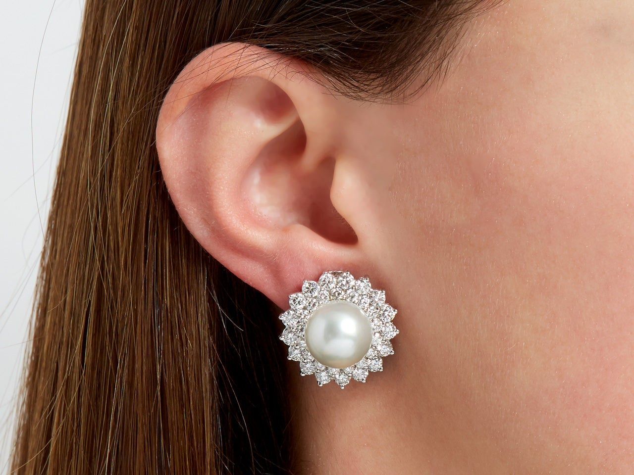 South Sea Pearl and Diamond Earrings in 18K White Gold