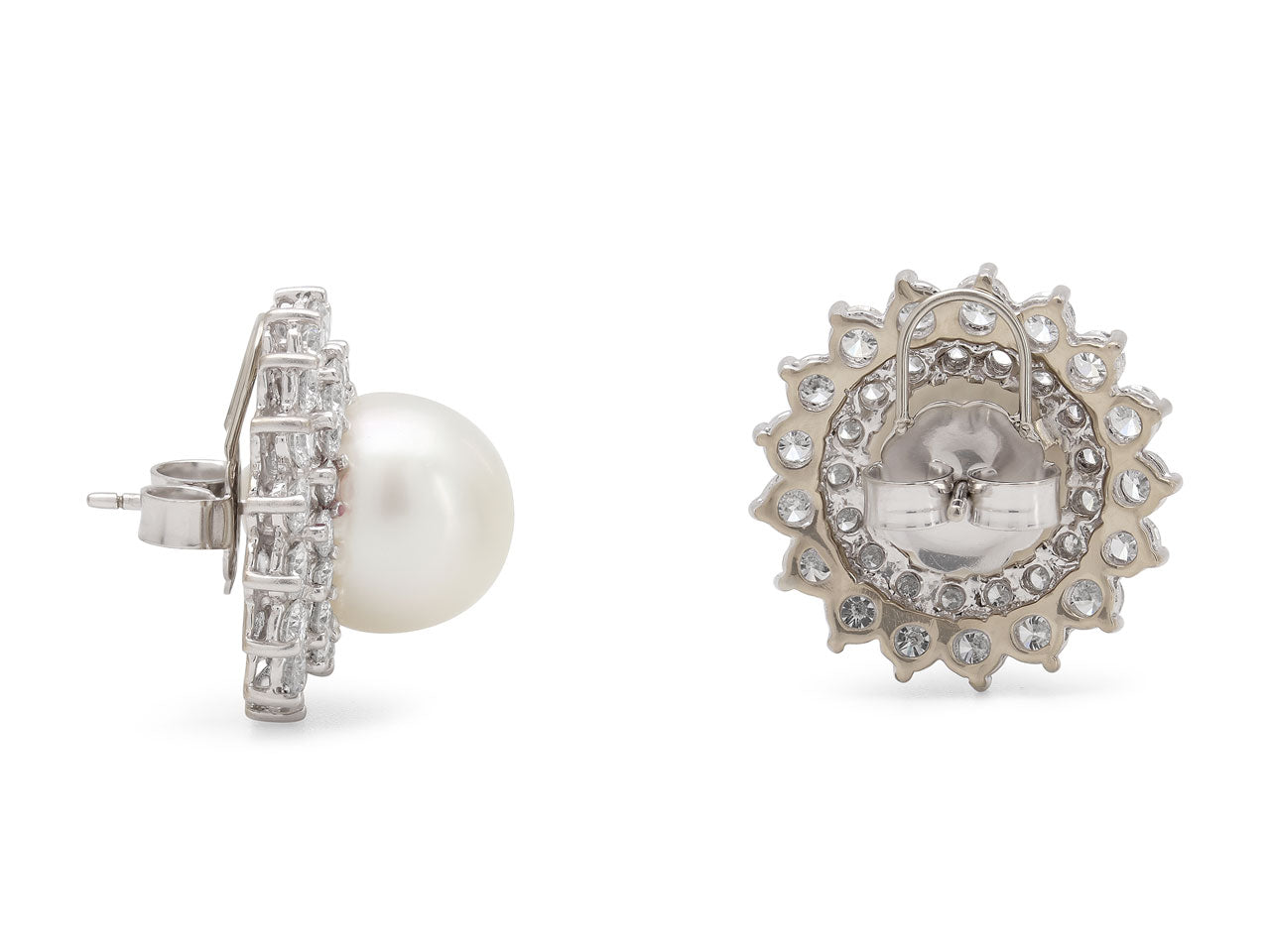 South Sea Pearl and Diamond Earrings in 18K White Gold