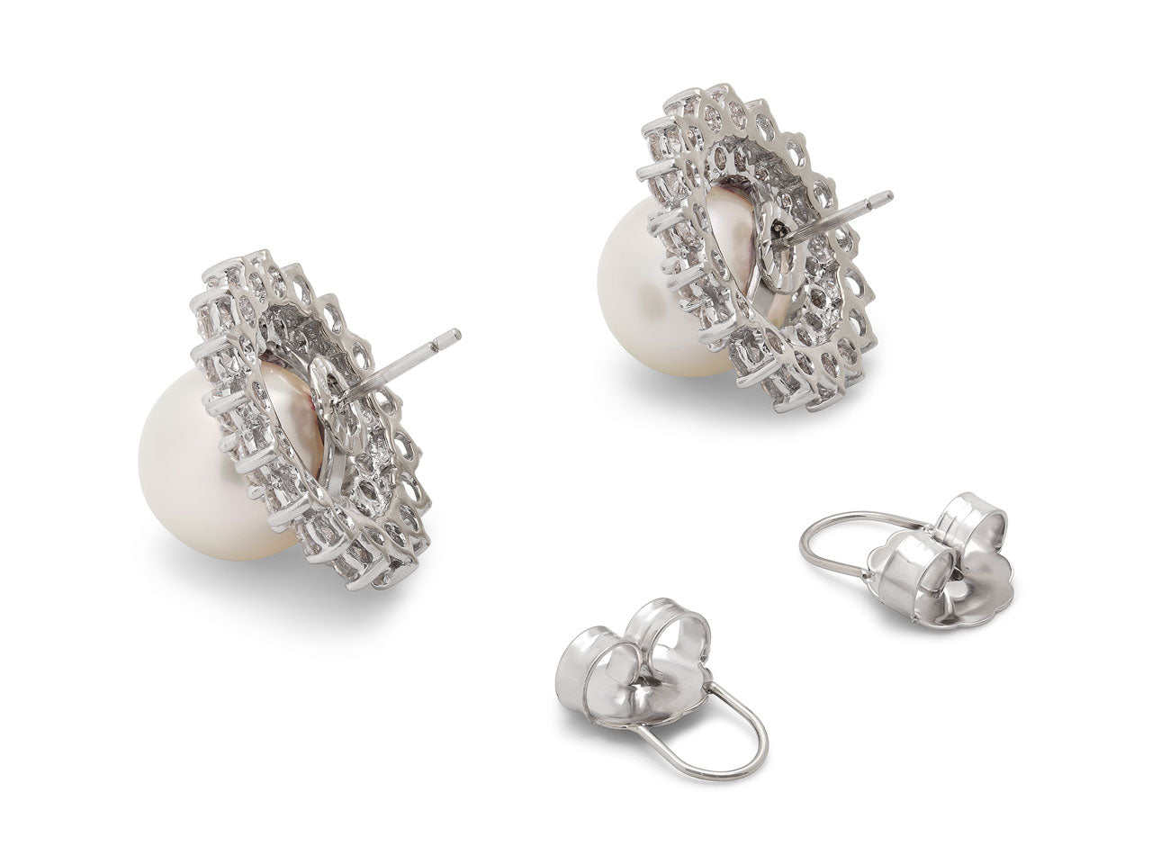 South Sea Pearl and Diamond Earrings in 18K White Gold