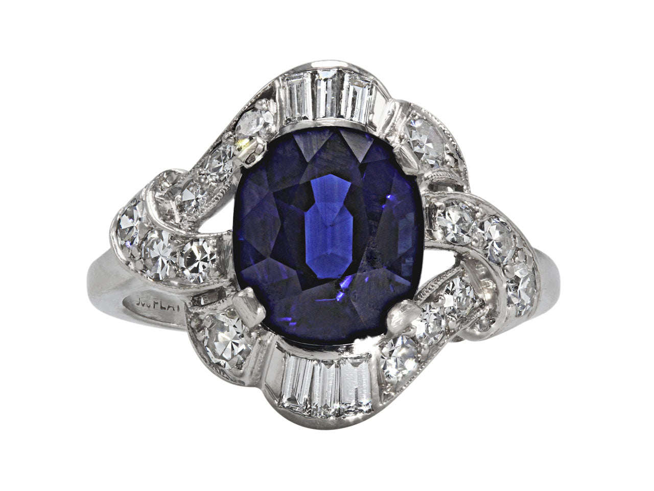 Mid-Century Cambodian No Heat Sapphire and Diamond Ring in Platinum