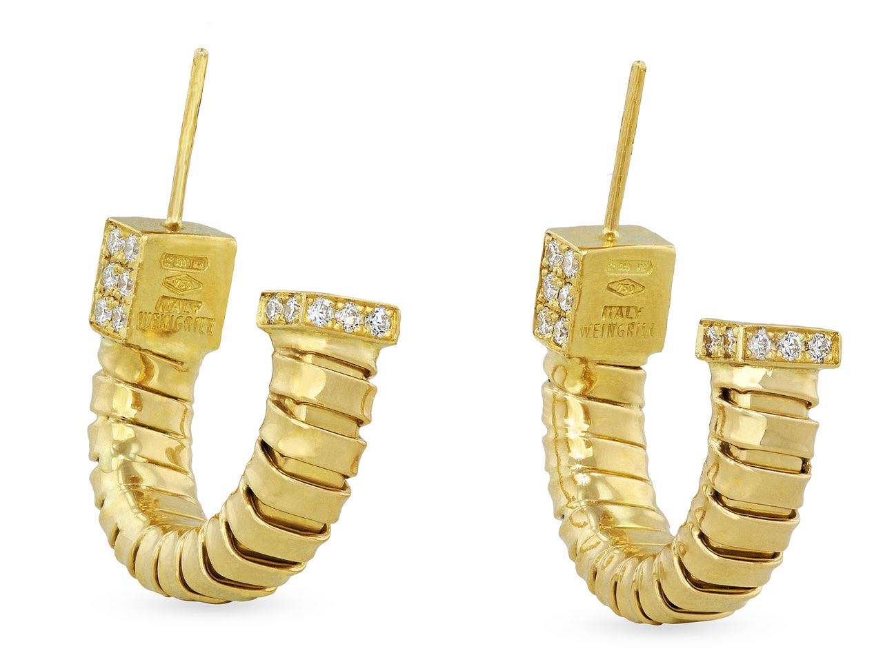 'Veneto' Diamond Hoop Earrings with Diamond Terminals in 18K Gold