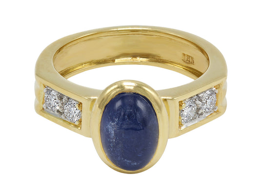 Cabochon Sapphire and Diamond Ring in 18K Gold