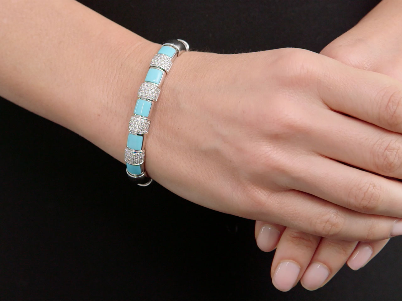 Turquoise, Diamond and 18K White Gold Bangle