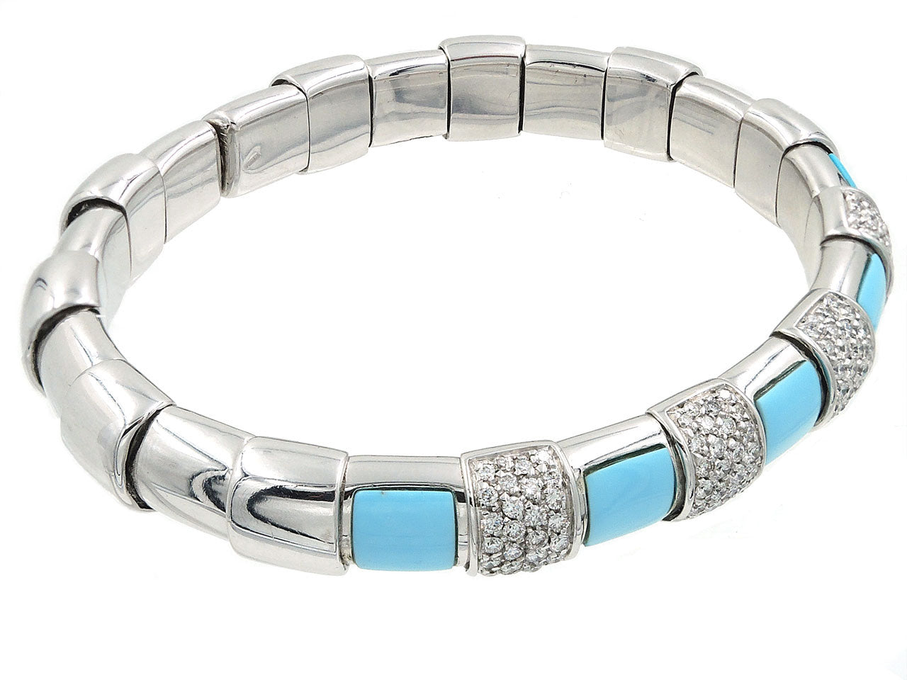 Turquoise, Diamond and 18K White Gold Bangle