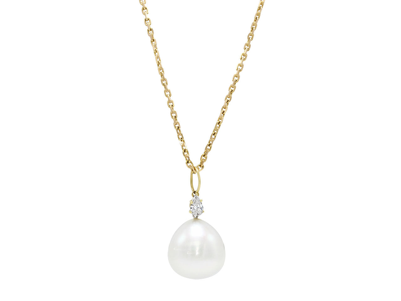 South Sea Pearl and Diamond Chain Pendant in 18K Gold