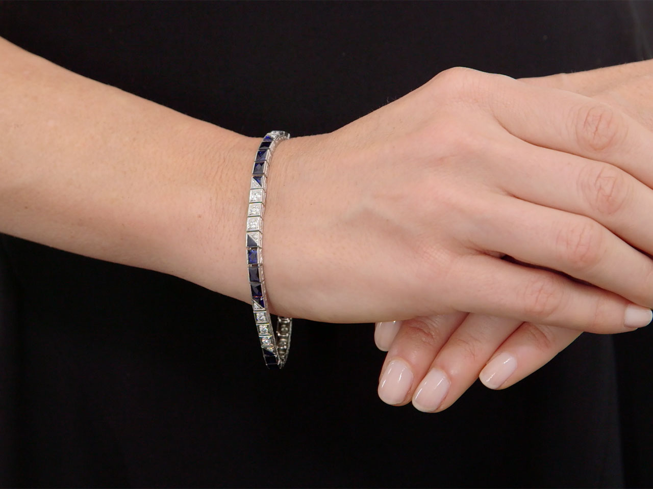 Art Deco Diamond and Synthetic Sapphire Bracelet in Platinum