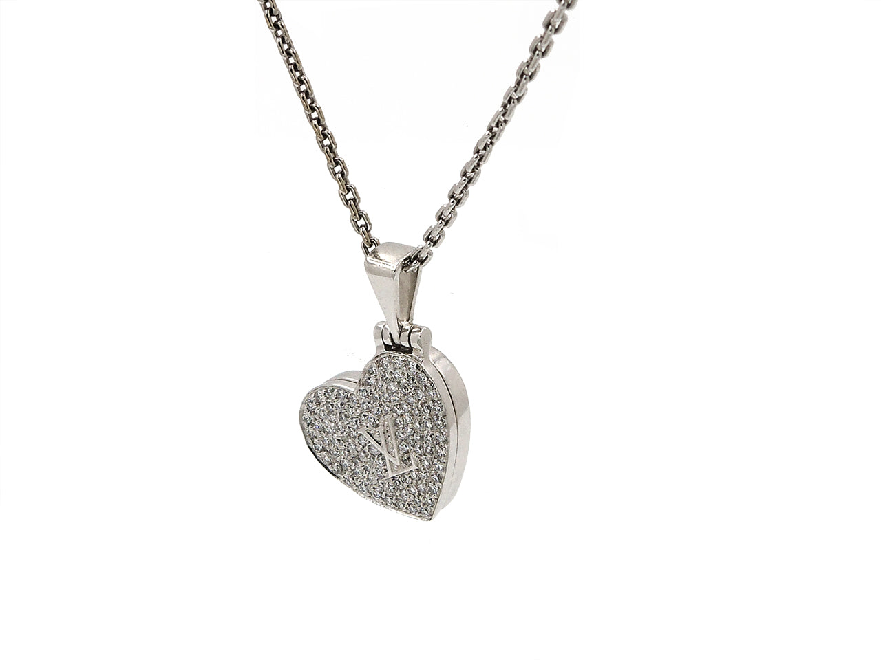 Louis Vuitton Diamond Heart Locket Necklace in 18K White Gold