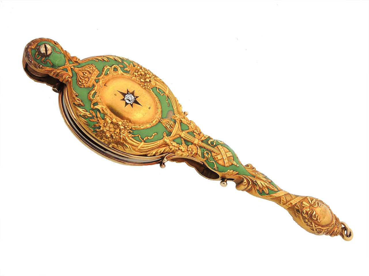 Antique Art Nouveau Folding Lorgnette in Enamel and 14K Gold