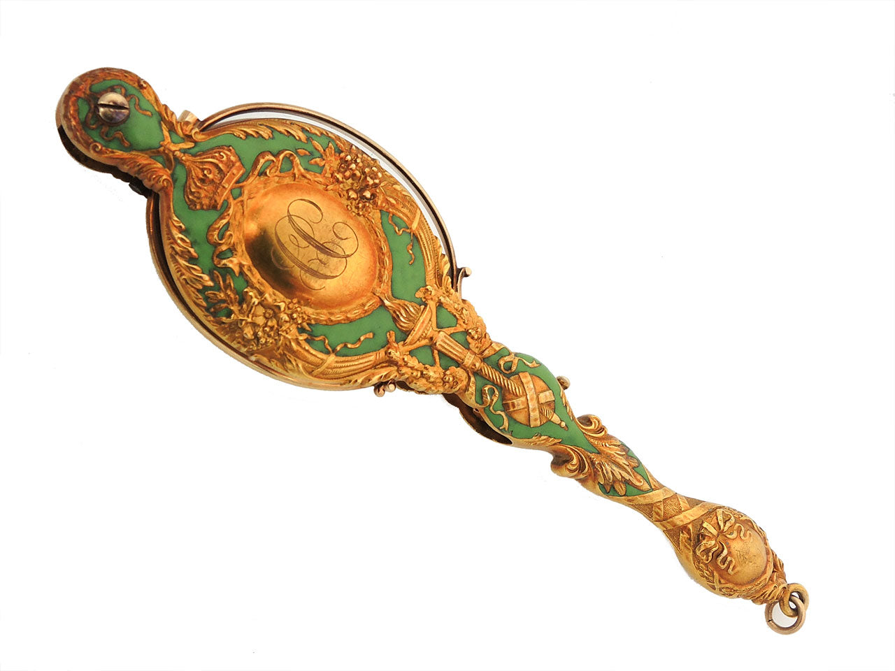 Antique Art Nouveau Folding Lorgnette in Enamel and 14K Gold