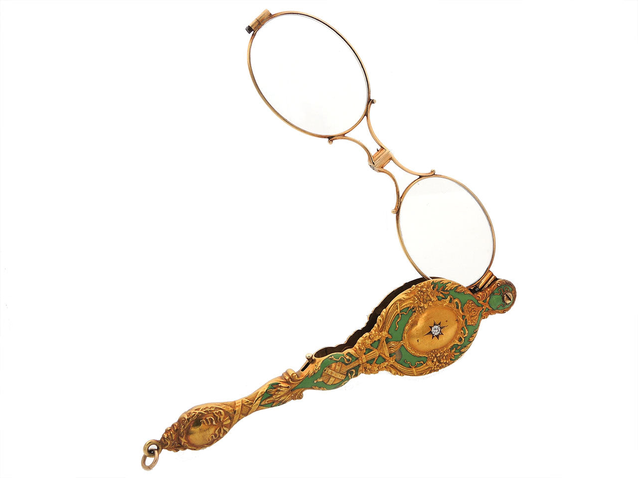 Antique Art Nouveau Folding Lorgnette in Enamel and 14K Gold