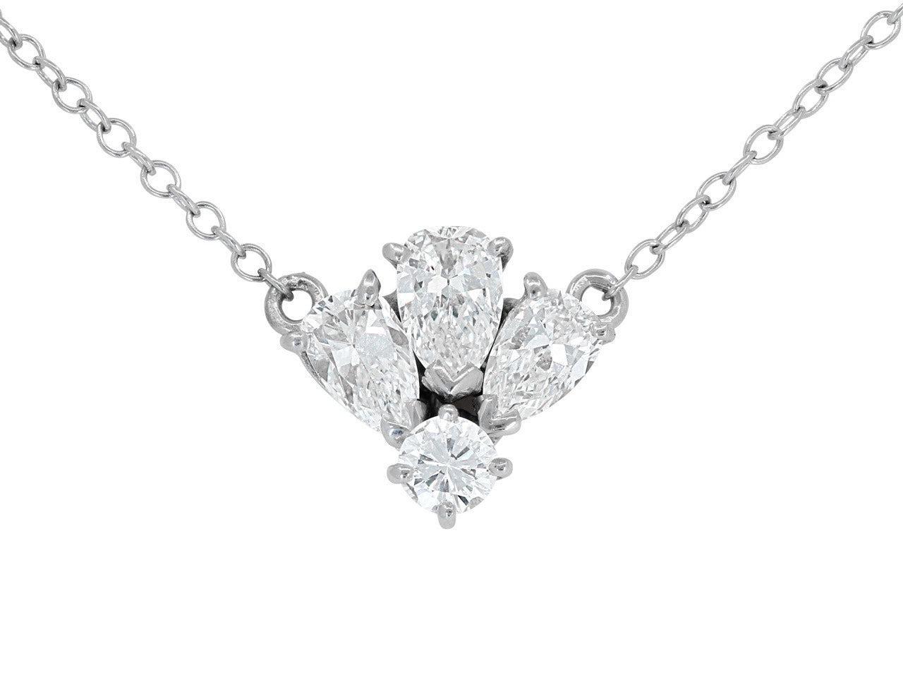 Pear-Shaped and Round Diamond Pendant in 14K White Gold