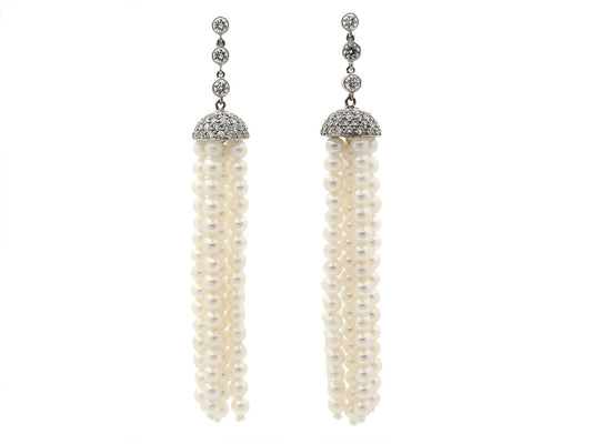 Beladora 'Bespoke' Pearl and Diamond Tassel Earrings in Platinum