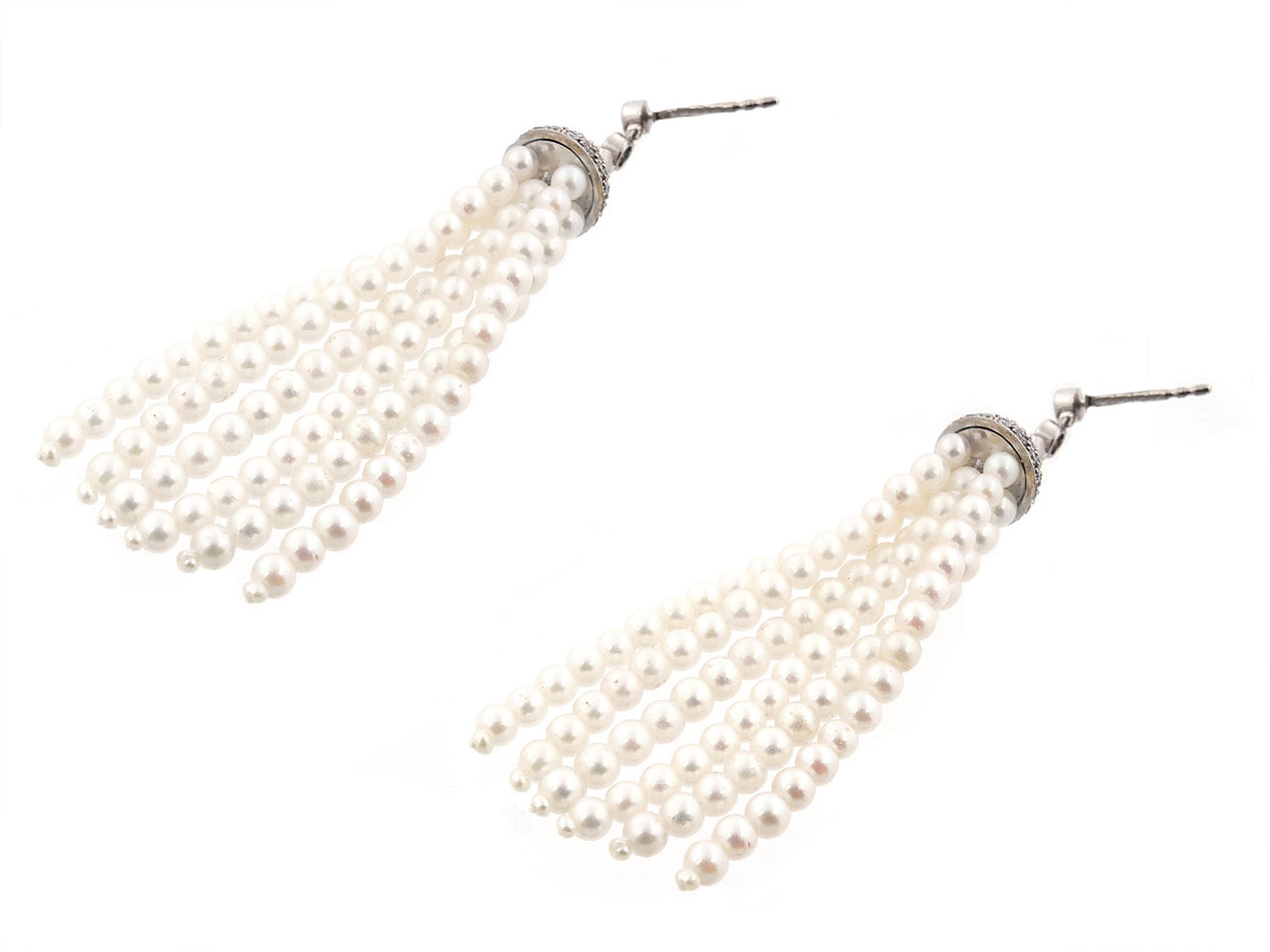 Beladora 'Bespoke' Pearl and Diamond Tassel Earrings in Platinum