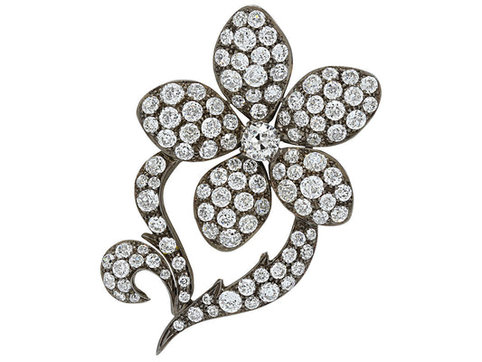 Diamond Flower Brooch in Blackened Platinum