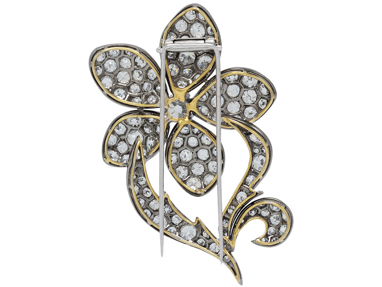 Diamond Flower Brooch in Blackened Platinum