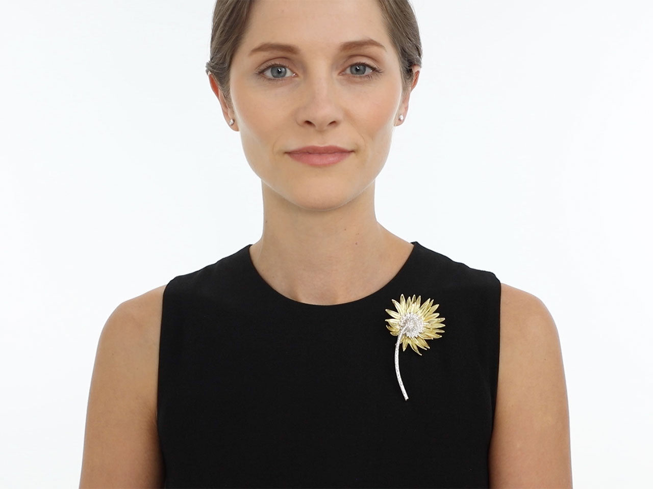 Marlene Stowe Diamond Flower Brooch in 18K Gold