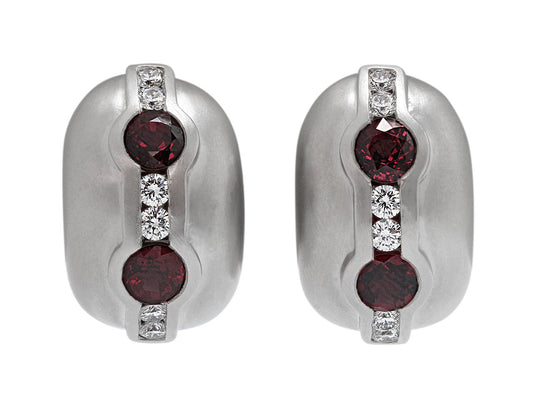 Kieselstein-Cord Ruby and Diamond Hoop Earrings in Platinum