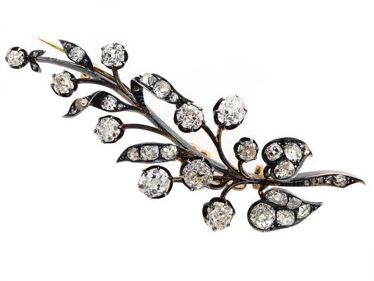 Antique Victorian Diamond Leaf Brooch In Silver over Gold