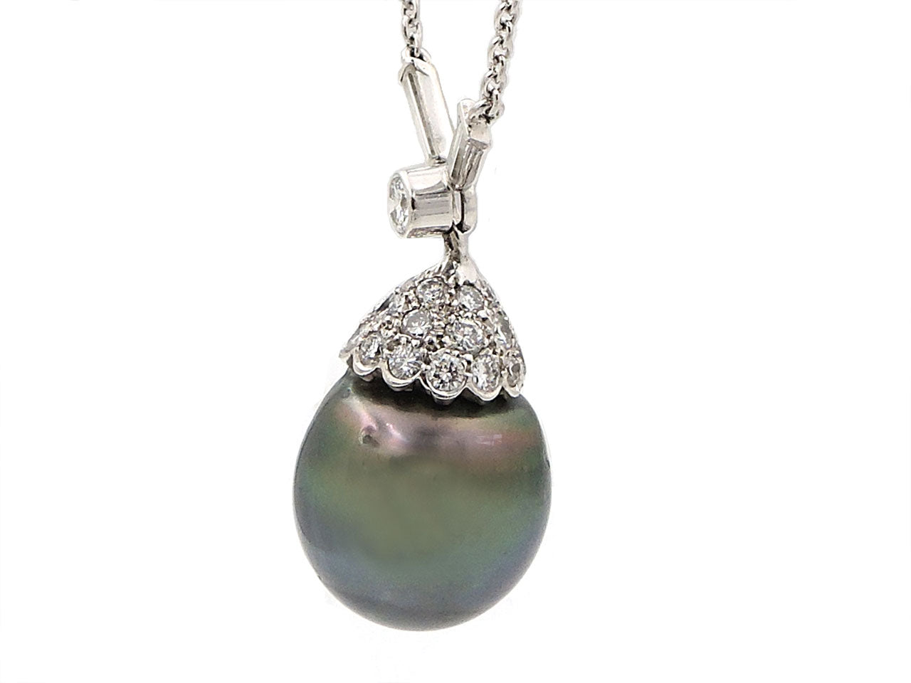 Tahitian Pearl and Diamond Pendant in Platinum