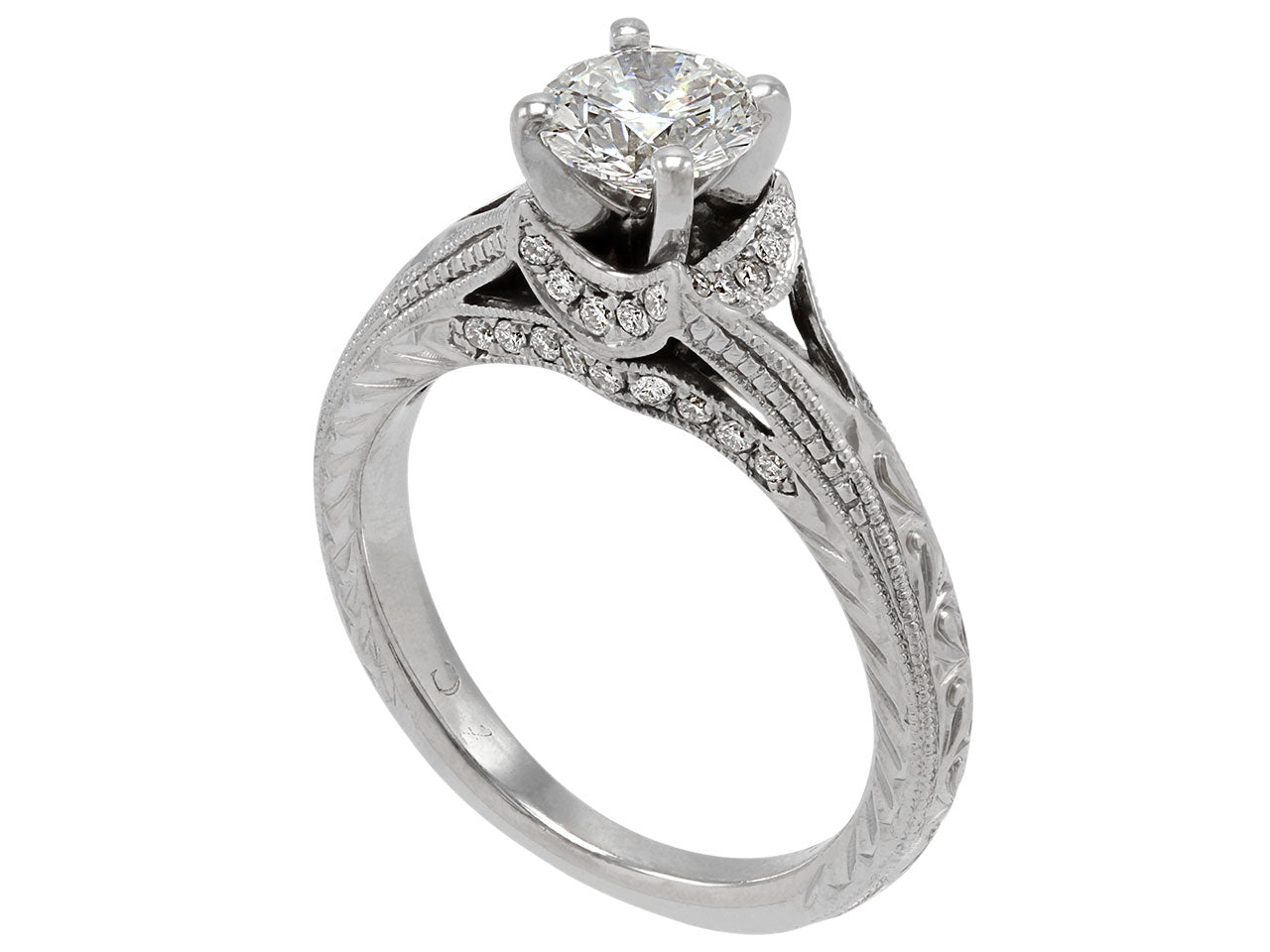 Diamond Ring, 0.73 carat, and Wedding Band in 14K White Gold, by Neil Lane