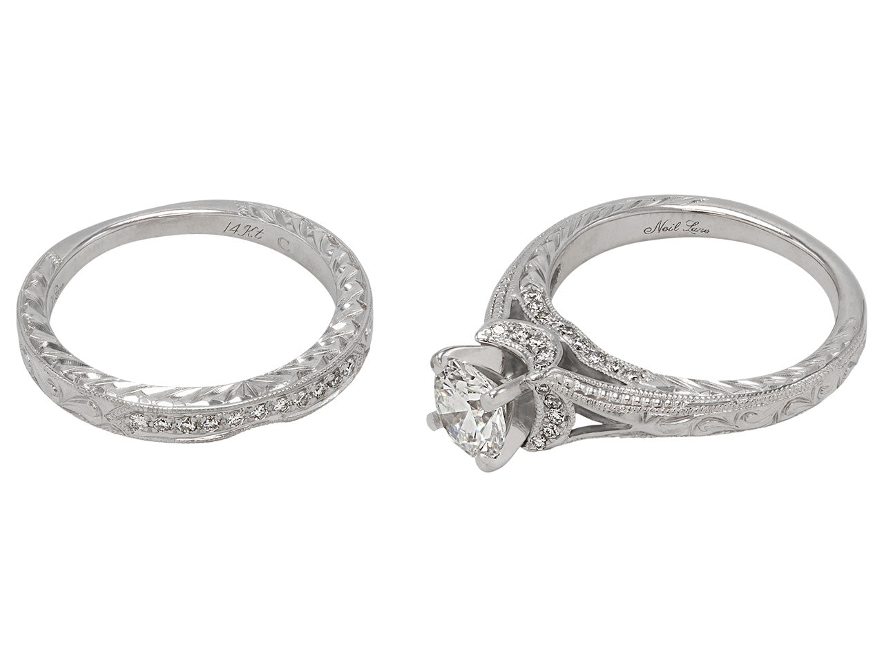 Diamond Ring, 0.73 carat, and Wedding Band in 14K White Gold, by Neil Lane